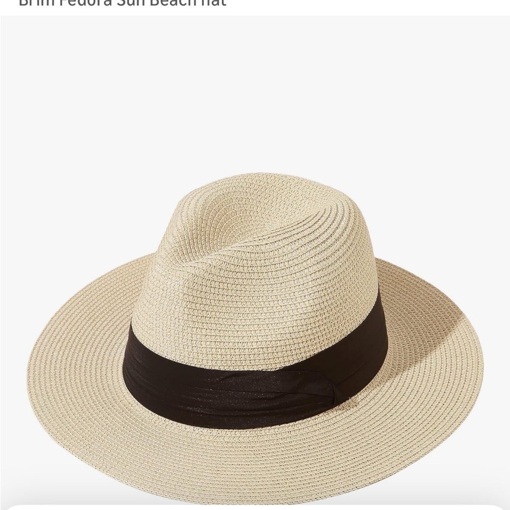 Women’s UPF50 Straw Hat  Wide Brim Fedora Beach Hat - Picture 3 of 5